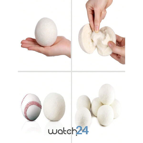 Set 6 Bile din Lana 100% pentru Uscator - Natural, Reutilizabil, Reduc Cutele de Imbracaminte, Economiseste Timpul de Uscare, Alternativa la Bilele de Plastic si Balsamul Lichid, Saculet Depozitare, Anti-electrizare, 5 cm, Alb