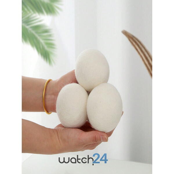 Set 6 Bile din Lana 100% pentru Uscator - Natural, Reutilizabil, Reduc Cutele de Imbracaminte, Economiseste Timpul de Uscare, Alternativa la Bilele de Plastic si Balsamul Lichid, Saculet Depozitare, Anti-electrizare, 5 cm, Alb