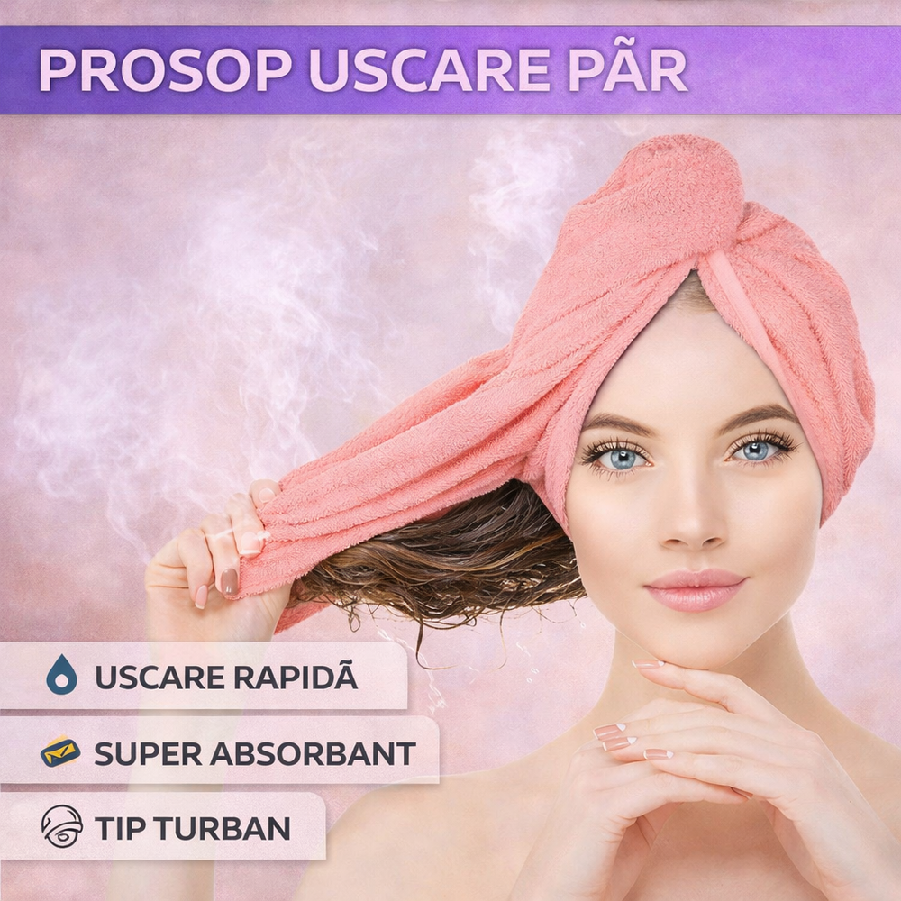 SMARTECH Prosop pentru uscarea parului, tip Turban, din microfibra, Corai