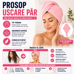 Prosop pentru uscarea parului, tip Turban, din microfibra, Corai