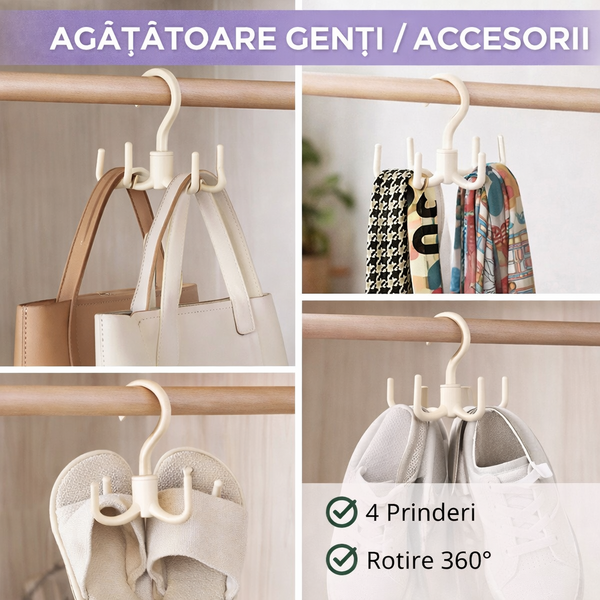 Agatatoare geanta si accesorii, tip carlig, cu 4 prinderi