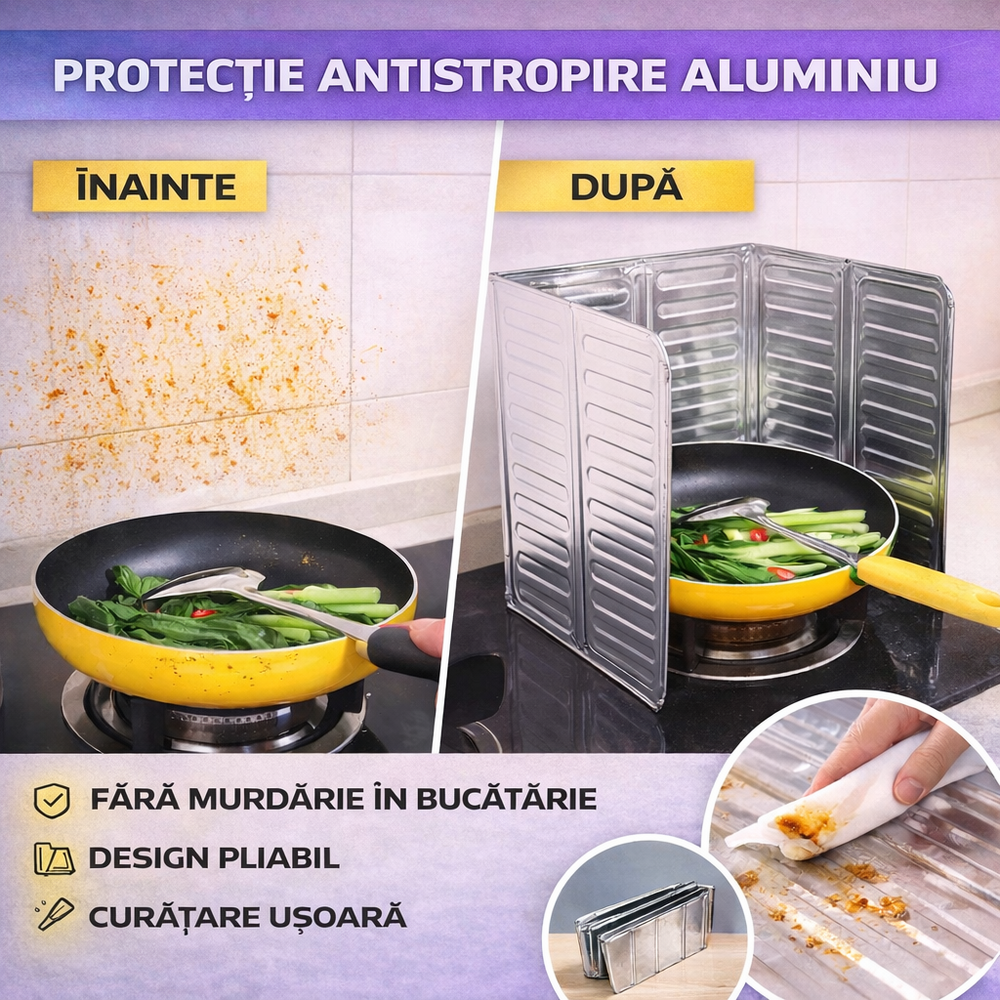 SMARTECH Protectie aragaz antistropire pentru gatit, Aluminiu, Argintiu