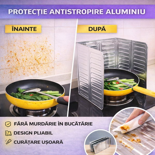 Protectie aragaz antistropire pentru gatit, Aluminiu, Argintiu
