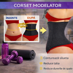 Corset modelator talie si abdomen, Lenjerie modelatoare, cu inchidere pe 3 randuri, Marime M 66-74 Cm Talie