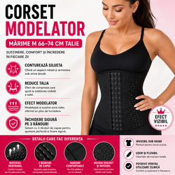 Corset modelator talie si abdomen, Lenjerie modelatoare, cu inchidere pe 3 randuri, Marime M 66-74 Cm Talie