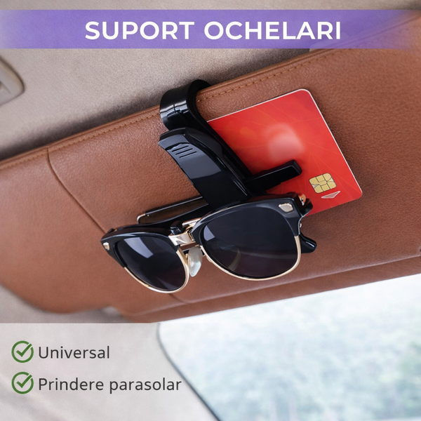 Suport pentru ochelari, prindere la parasolar