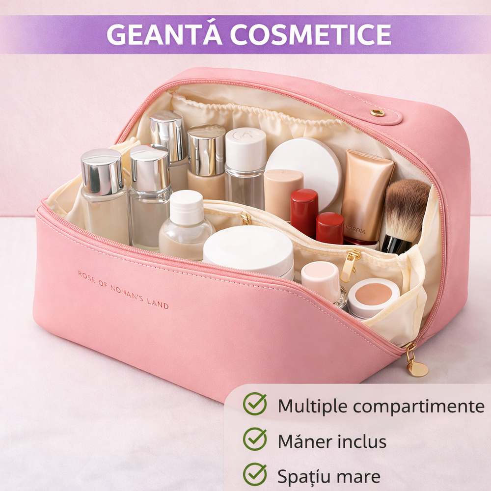 SMARTECH Geanta cosmetice si parfumuri, cu maner, ideal geanta bagaj, Roz