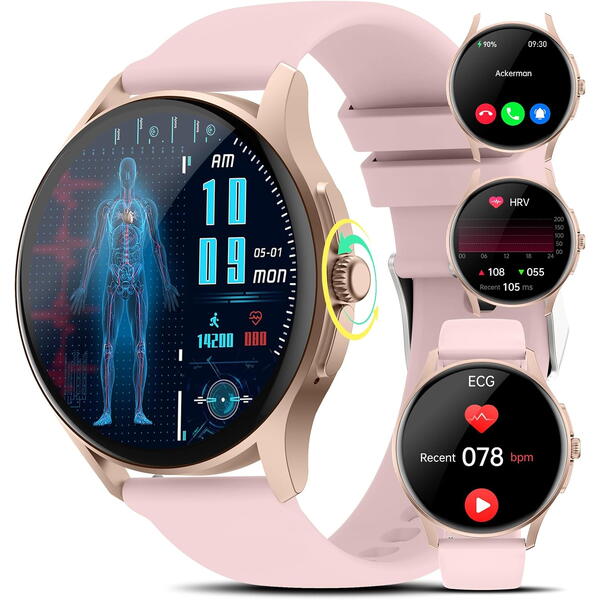 SmartWatch cu EKG, Variabilitatea Ritmului Cardiac, Tensiune arteriala, Nivel Oxigen, Apel Bluetooth, Nivel stres, Ciclu menstrual, Afisare vreme, Calculator S673
