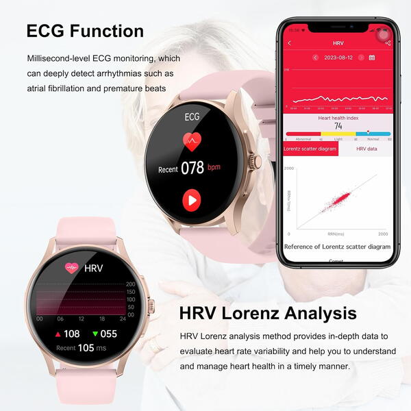 SmartWatch cu EKG, Variabilitatea Ritmului Cardiac, Tensiune arteriala, Nivel Oxigen, Apel Bluetooth, Nivel stres, Ciclu menstrual, Afisare vreme, Calculator S673