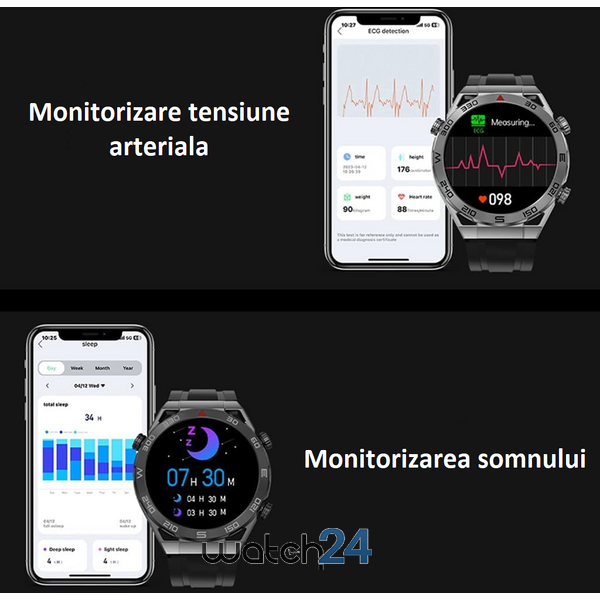 SmartWatch Ultra Mate cu Apel Bluetooth, Microfon, Difuzor, GPS, EKG, Puls, Oxigen din sange, Tensiune arteriala, Monitorizare somn, Vreme S700