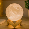 Lampa de veghe in forma de luna Moon Light, alimentare baterii, Stand Lemn Inclus, Multicolora 7 efecte, Reincarcabila