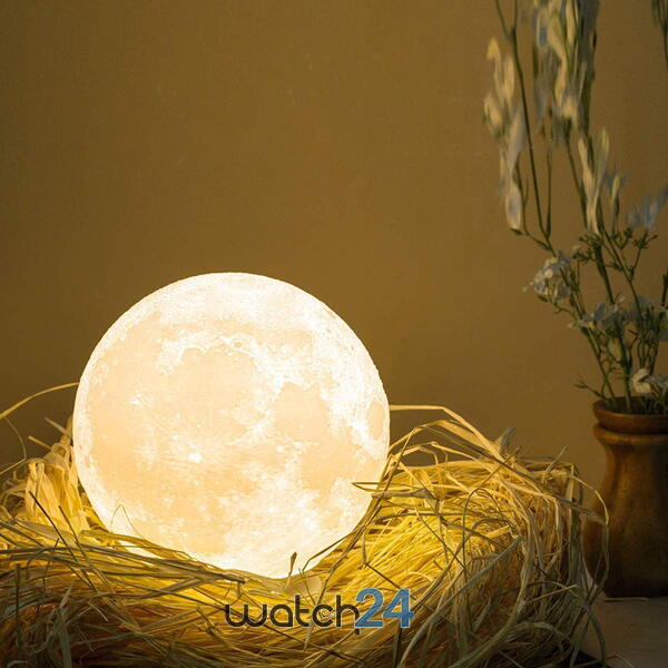 Lampa de veghe in forma de luna Moon Light, alimentare baterii, Stand Lemn Inclus, Multicolora 7 efecte, Reincarcabila