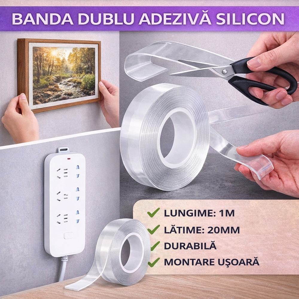 SMARTECH Banda dublu adeziva silicon, 20 mm x 1 m, SMART Nano Magic Tape