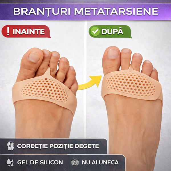 Set 2 Branturi Pentru Metatarsiene, Separator Corectie Pozitie Degete Picior, Respirabil, Reutilizabil, Impotriva alunecarii, Reducerea socurilor, Silicon, Culoarea pielii