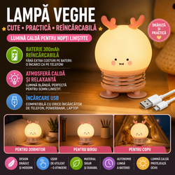 Lampa de noapte, de veghe, pentru copii sau bebelusi, Portabila, Baterie Reincarcabila  300mAh, Rose