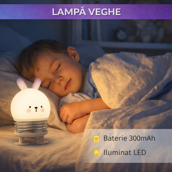 Lampa de noapte, de veghe, pentru copii sau bebelusi, Portabila, Baterie 300mAh, Alb