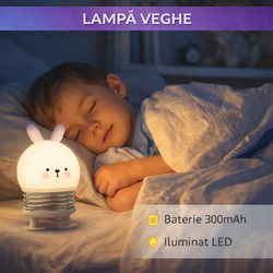 Lampa de noapte, de veghe, pentru copii sau bebelusi, Portabila, Baterie 300mAh, Alb