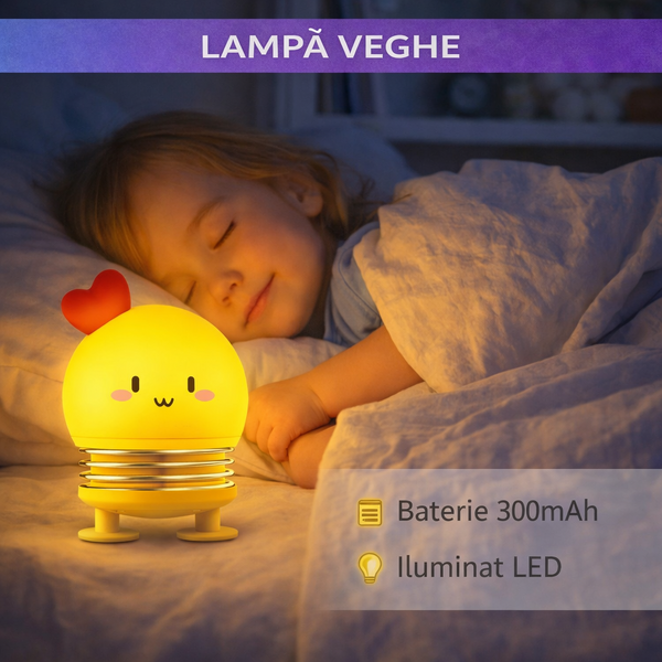 Lampa de noapte, de veghe, pentru copii sau bebelusi, Portabila, Baterie Reincarcabila  300mAh, Galben