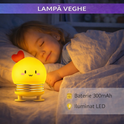 Lampa de noapte, de veghe, pentru copii sau bebelusi, Portabila, Baterie Reincarcabila  300mAh, Galben