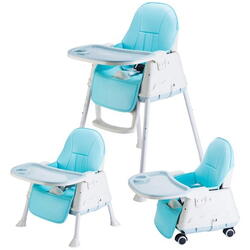 Scaun de masa 6 in 1 pentru bebelusi si copii, Tavita Detasabila, Transformabil in Masinuta, Bleu