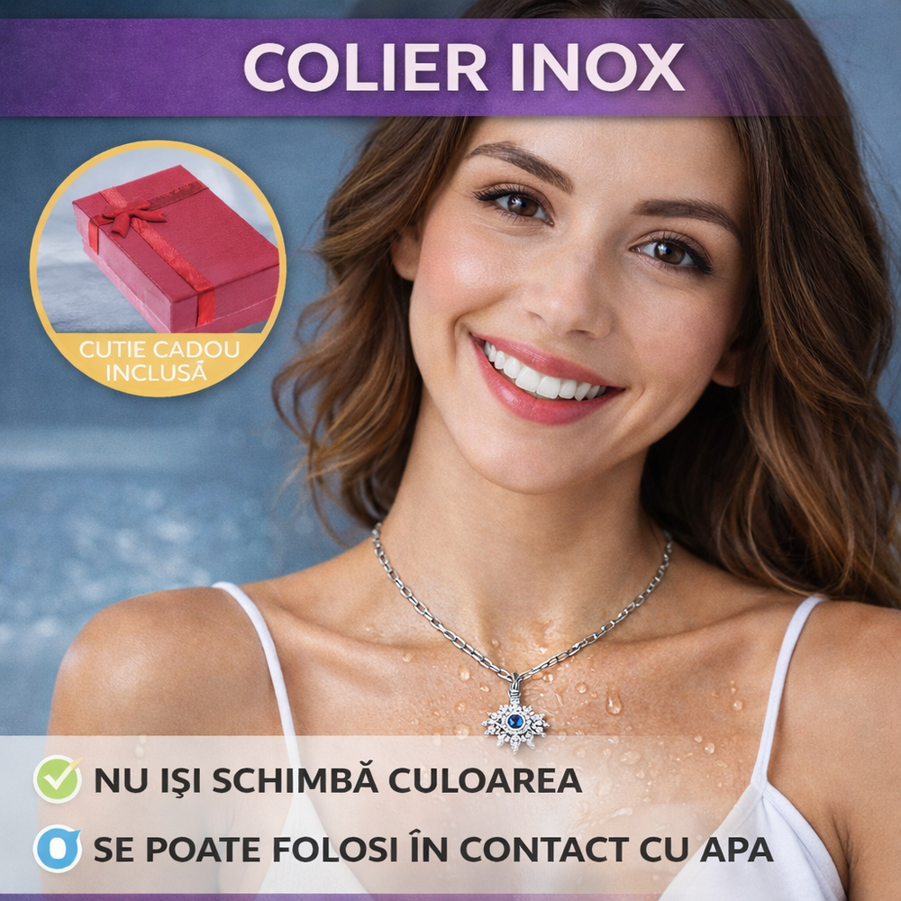 SMARTECH Colier Inox Si Zirconiu In Forma De Ochi, Argintiu