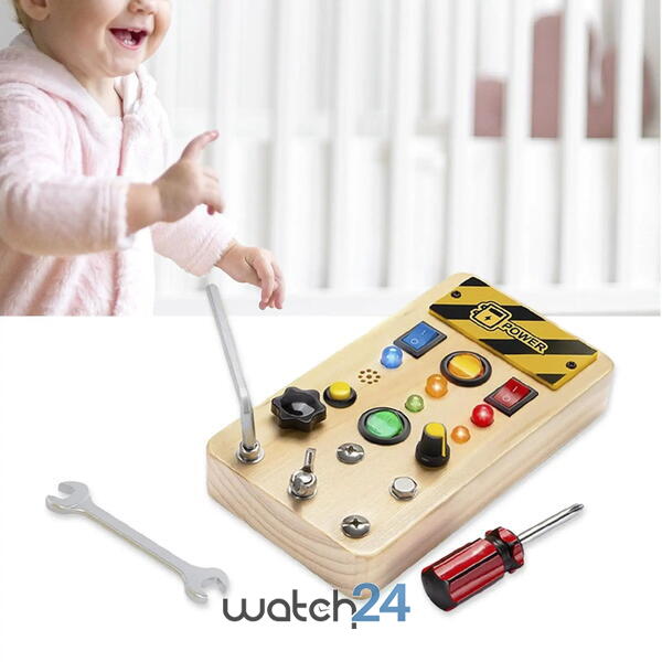 Joc educational Montessori din lemn, Tema Inginer, Tablou electric cu Comutatoare si LED-uri pentru Copii