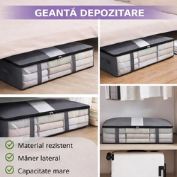 Geanta depozitare haine sub pat, Inchidere cu fermoar, Rezistent la praf si umiditate, Durabil, Respirabil, Usor de pliat si curatat, 60*45*15cm, Negru