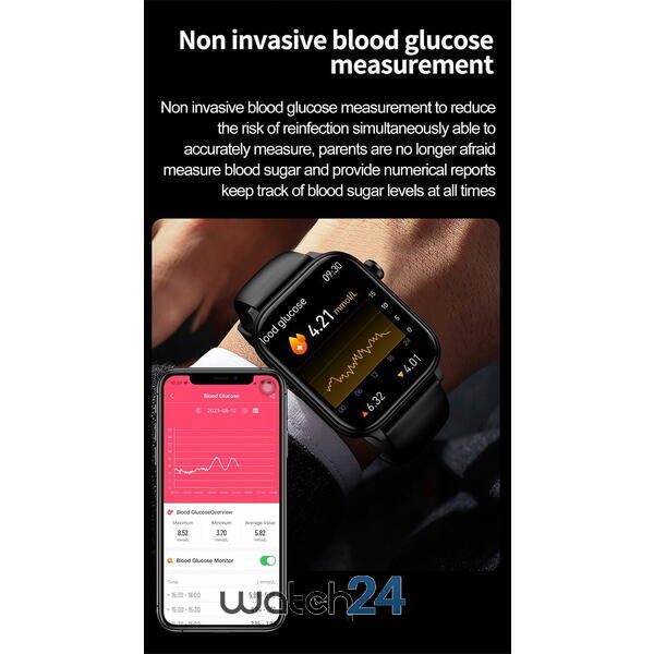 SmartWatch cu Apel Bluetooth, Glucometru, Analiza Impedantei Bioelectrice, EKG, HRV, Temperatura Corporala, Ritm Cardiac, Nivel Oxigen, Tensiune Arteriala S725