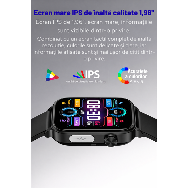 SmartWatch cu Apel Bluetooth, Glucometru, Analiza Impedantei Bioelectrice, EKG, HRV, Temperatura Corporala, Ritm Cardiac, Nivel Oxigen, Tensiune Arteriala S725