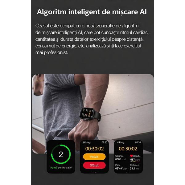 SmartWatch cu Apel Bluetooth, Glucometru, Analiza Impedantei Bioelectrice, EKG, HRV, Temperatura Corporala, Ritm Cardiac, Nivel Oxigen, Tensiune Arteriala S725