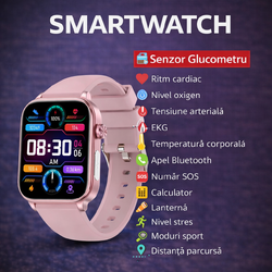 SmartWatch cu Apel Bluetooth, Glucometru, Analiza Impedantei Bioelectrice, EKG, HRV, Temperatura Corporala, Ritm Cardiac, Nivel Oxigen, Tensiune Arteriala S726