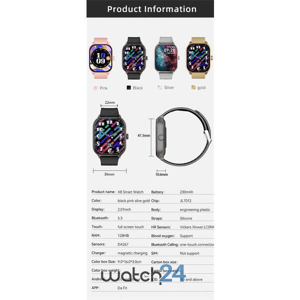 SmartWatch cu Apel Bluetooth, Ritm cardiac, Oxigen din sange, Tensiune arteriala, Monitorizare somn, Vreme, Calculator S727