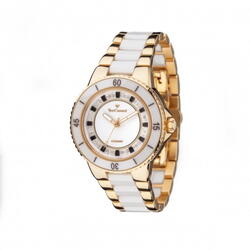 Ceas dama Yves Camani Sienne White/Gold, Ceramica/Inox, Geam Safir