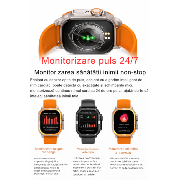 SmartWatch cu Apel Bluetooth, Meniu RO, Moduri Sport, Calorii, Distanta, Pasi, Ritm Cardiac, Nivel Oxigen, Tensiune Arteriala, Alarma, Calculator, Calendar S739