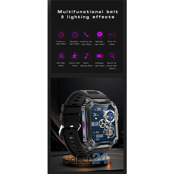 SmartWatch cu Apel Bluetooth, LED Luminous Effect, Meniu RO,  Calculator, Calendar, Notificari, Alarma, Moduri Sport, Calorii, Ritm Cardiac, Nivel Oxigen, Tensiune Arteriala, Antrenament Respiratoriu, Monitorizare Somn, Vreme S750