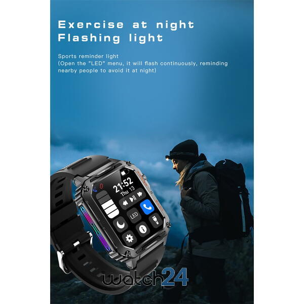 SmartWatch cu Apel Bluetooth, LED Luminous Effect, Meniu RO,  Calculator, Calendar, Notificari, Alarma, Moduri Sport, Calorii, Ritm Cardiac, Nivel Oxigen, Tensiune Arteriala, Antrenament Respiratoriu, Monitorizare Somn, Vreme S751