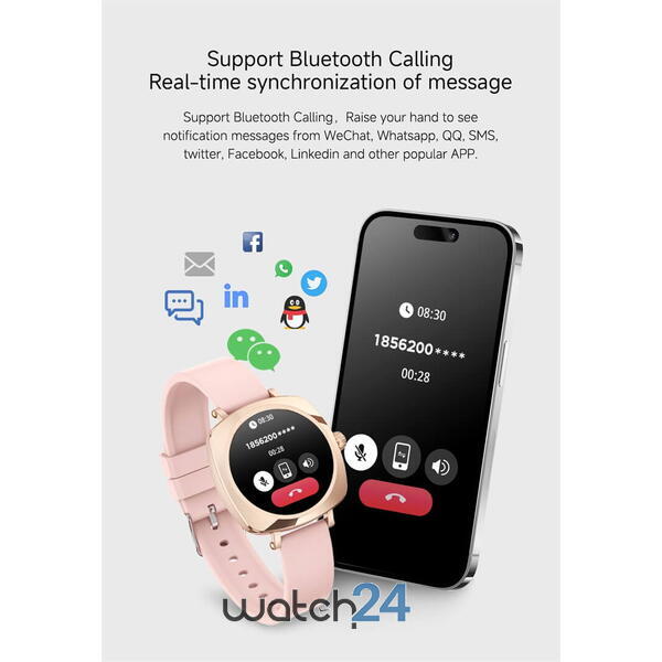 SmartWatch cu apel Bluetooth, Primire/Efectuare Apeluri, Monitorizare Somn, Nivel Stres, Vreme, Asistent Vocal, Ciclu Menstrual, Calculator, Jocuri, Ritm Cardiac, Nivel Oxigen, Tensiune Arteriala S758