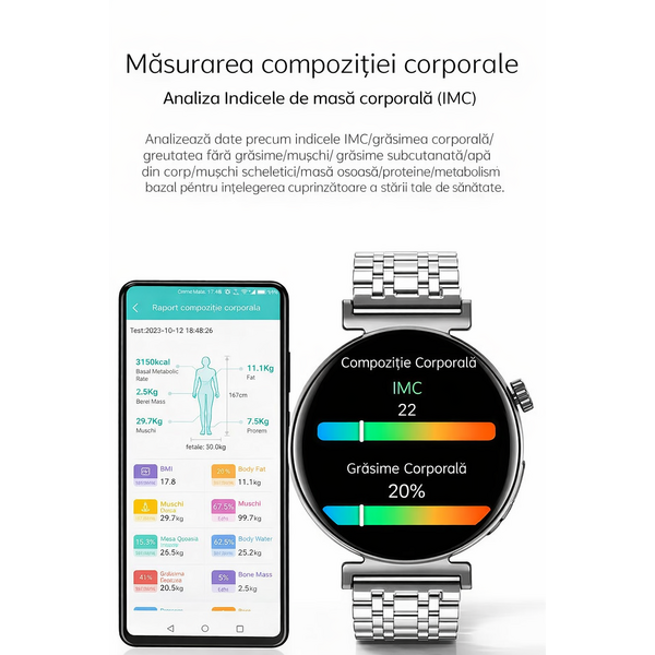 SmartWatch cu Apel Bluetooth, Glucometru, Analiza Impedantei Bioelectrice, EKG, HRV, Ciclu Menstrual, Nivel Radiatii, Temperatura Corporala, Ritm Cardiac, Nivel Oxigen, Tensiune Arteriala S764