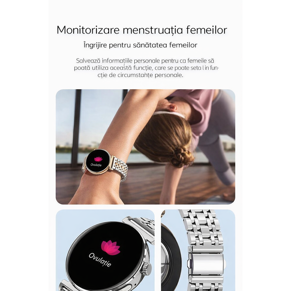 SmartWatch cu Apel Bluetooth, Glucometru, Analiza Impedantei Bioelectrice, EKG, HRV, Ciclu Menstrual, Nivel Radiatii, Temperatura Corporala, Ritm Cardiac, Nivel Oxigen, Tensiune Arteriala S764