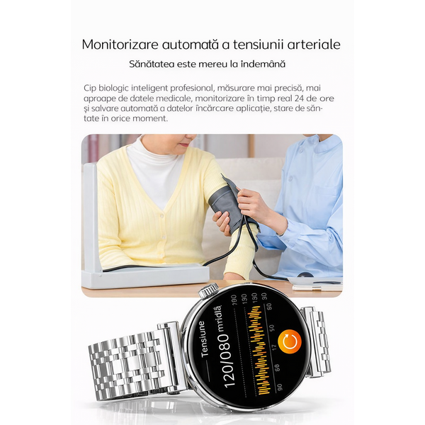 SmartWatch cu Apel Bluetooth, Glucometru, Analiza Impedantei Bioelectrice, EKG, HRV, Ciclu Menstrual, Nivel Radiatii, Temperatura Corporala, Ritm Cardiac, Nivel Oxigen, Tensiune Arteriala S764