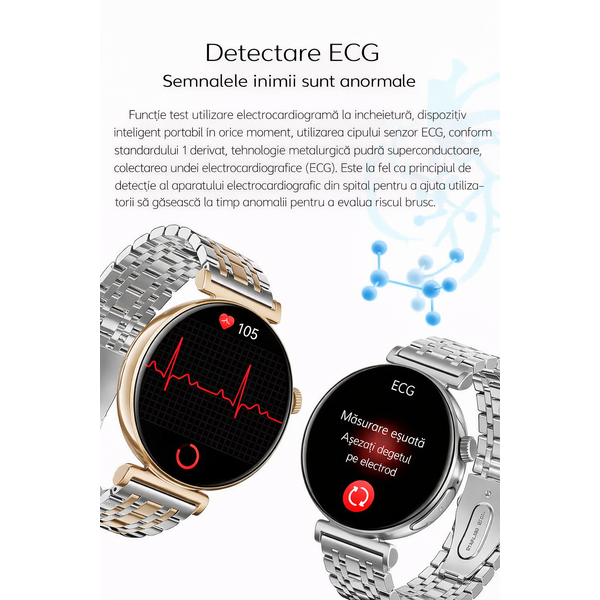 SmartWatch cu Apel Bluetooth, Glucometru, Analiza Impedantei Bioelectrice, EKG, HRV, Ciclu Menstrual, Nivel Radiatii, Temperatura Corporala, Ritm Cardiac, Nivel Oxigen, Tensiune Arteriala S764
