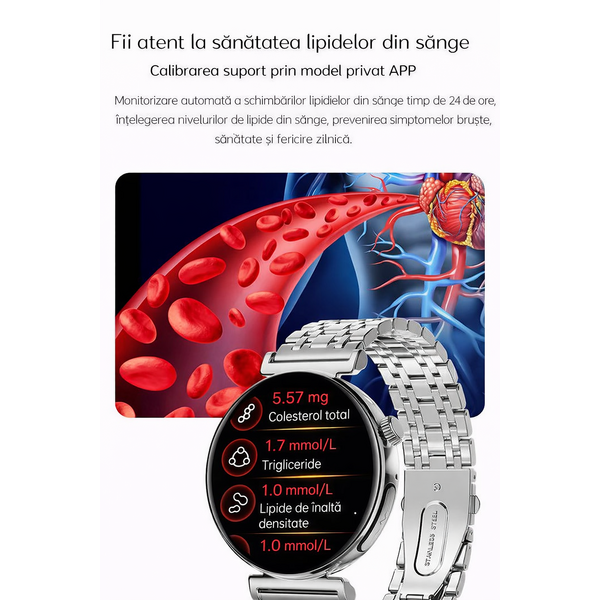 SmartWatch cu Apel Bluetooth, Glucometru, Analiza Impedantei Bioelectrice, EKG, HRV, Ciclu Menstrual, Nivel Radiatii, Temperatura Corporala, Ritm Cardiac, Nivel Oxigen, Tensiune Arteriala S764