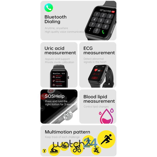 SmartWatch cu Apel Bluetooth, Glucometru, Analiza Impedantei Bioelectrice, EKG, HRV, Nivel Radiatii,  Temperatura Corporala, Ritm Cardiac, Nivel Oxigen, Tensiune Arteriala S777