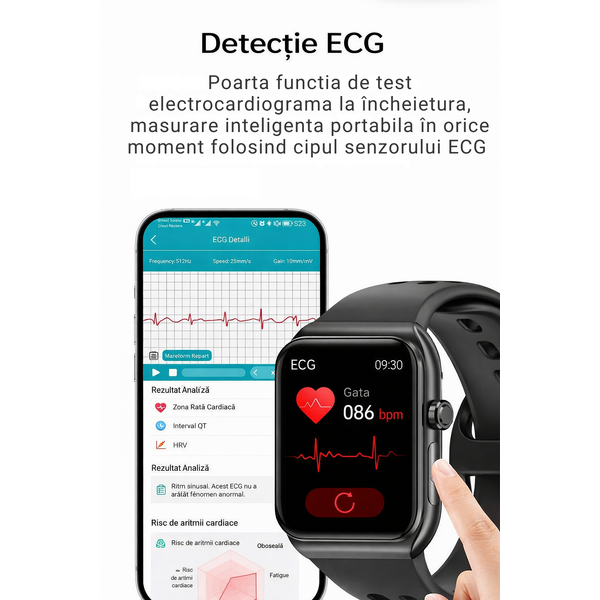 SmartWatch cu Apel Bluetooth, Senzor Glucometru, Analiza Impedantei Bioelectrice, EKG, HRV, Nivel Radiatii,  Temperatura Corporala, Ritm Cardiac, Nivel Oxigen, Tensiune Arteriala S777