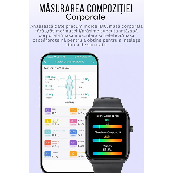 SmartWatch cu Apel Bluetooth, Senzor Glucometru, Analiza Impedantei Bioelectrice, EKG, HRV, Nivel Radiatii,  Temperatura Corporala, Ritm Cardiac, Nivel Oxigen, Tensiune Arteriala S777