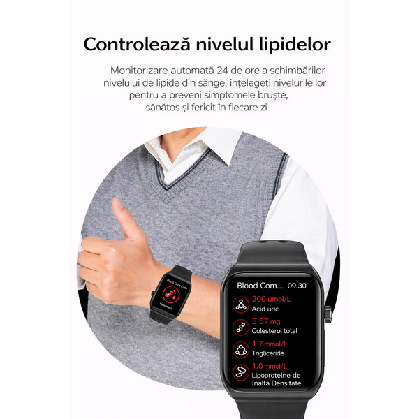 SmartWatch cu Apel Bluetooth, Senzor Glucometru, Analiza Impedantei Bioelectrice, EKG, HRV, Nivel Radiatii,  Temperatura Corporala, Ritm Cardiac, Nivel Oxigen, Tensiune Arteriala S777