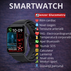 SmartWatch cu Apel Bluetooth, Senzor Glucometru, Analiza Impedantei Bioelectrice, EKG, HRV, Nivel Radiatii,  Temperatura Corporala, Ritm Cardiac, Nivel Oxigen, Tensiune Arteriala S777