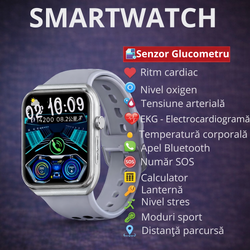 SmartWatch cu Apel Bluetooth, Senzor Glucometru, Analiza Impedantei Bioelectrice, EKG, HRV, Nivel Radiatii,  Temperatura Corporala, Ritm Cardiac, Nivel Oxigen, Tensiune Arteriala S778
