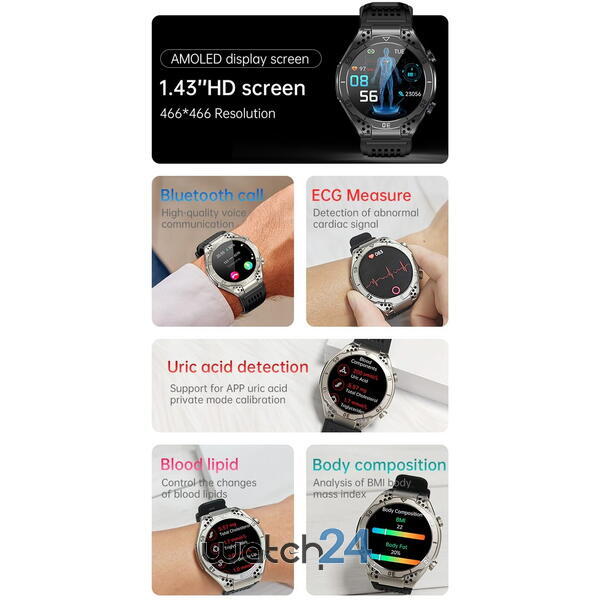 SmartWatch cu Apel Bluetooth, Glucometru, Analiza Impedantei Bioelectrice, EKG, HRV, Nivel Radiatii, Temperatura Corporala, Ritm Cardiac, Nivel Oxigen, Tensiune Arteriala S780