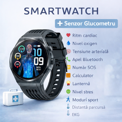 SmartWatch cu Apel Bluetooth, Glucometru, Analiza Impedantei Bioelectrice, EKG, HRV, Nivel Radiatii, Temperatura Corporala, Ritm Cardiac, Nivel Oxigen, Tensiune Arteriala S782
